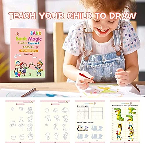 Storio Sank Magic Practice Copybook, (4 Book + 10 Refill+ 2 Pen +2 Grip) Number Tracing Book for Preschoolers with Pen, Magic Calligraphy Copybook Set