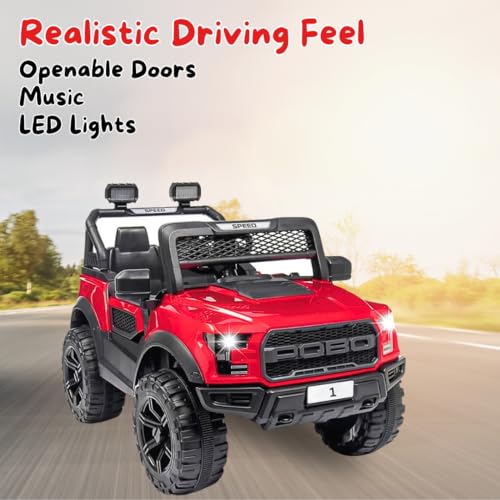 Storio Premium Rechargeable Baby Battery-Powered Electric Car Jeep for Kids – Electric Ride-On Car Toy with Bluetooth Music & Lights – Dual Control Mode for Ages 2 to 5 Year - Red