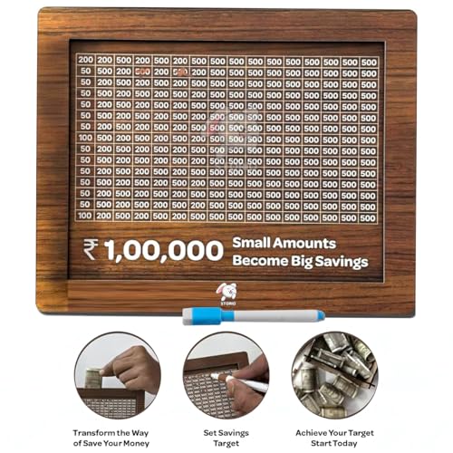 Storio Wooden Money Bank, Coin Box with Carved Design for Kids/Children, Savings Challenge Box, Cashbox, Cash Vault Wooden Savings Box, Wooden Coin Piggy Bank