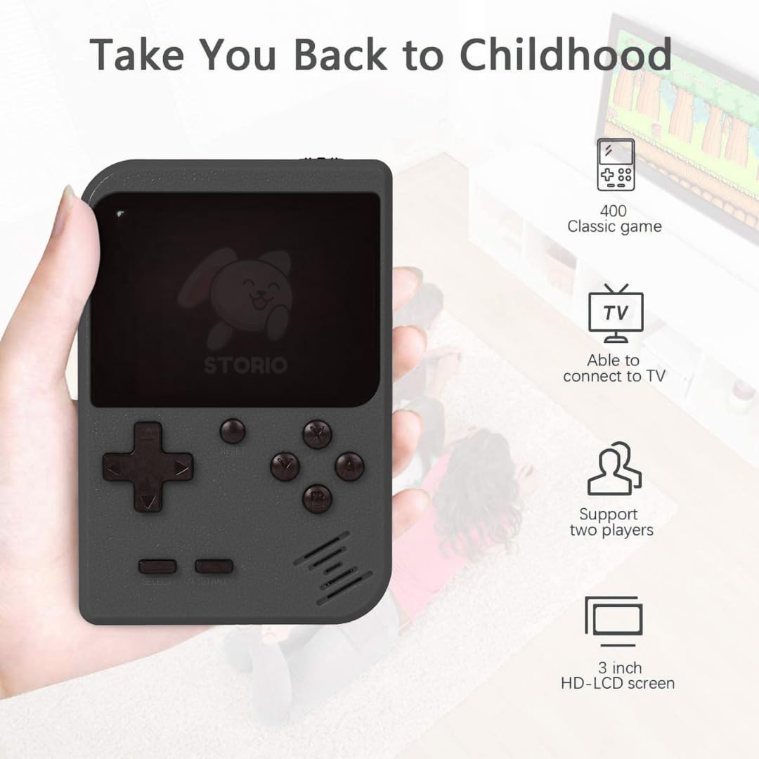 Storio Rechargeable Pocket Video Game for Kids 400 in 1 Retro Game Box Console Handheld Game Box with TV Output - Black