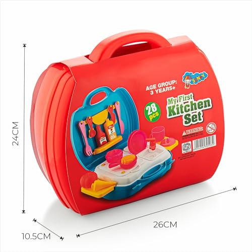 Storio Toys Kitchen Set for Girls Toy with Cooking Utensils Combo Items in Suitcase| Easy to Carry |Realistic Miniature Chefs Pretend Play/Role Play Home Game - Red