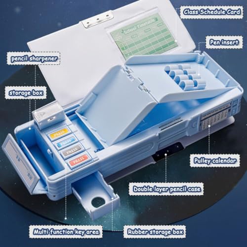 Storio Space Theme Magnetic Pencil Box for Kids, Space Pencil Box for Boys & Girls, Stationery Box, Buttons Operated Pencil Box for Kids (with Accessories)