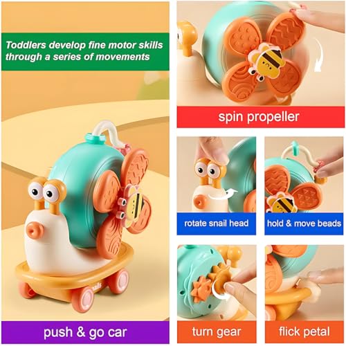 Storio 5-in-1 Baby Suction Spinner Toy, Interactive Learning Set with Rattle and Sensory Play, for 6+ Months Kids - Orange & Cream