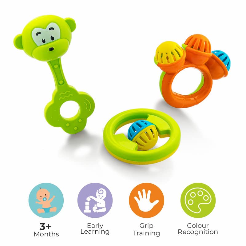 Storio So Sweet Rattle 3pcs Packing Non Toxic Bright and Colorful Rattles Baby Boy Girl Toys Set