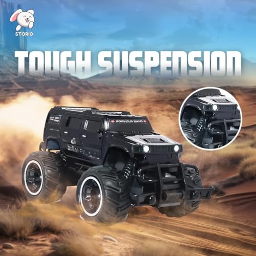 Storio RC Car Rechargeable 1:20 Scale Hummer Off-Road Remote Control Car for Kids, 2WD All Terrain Drift,2.4Ghz Long Range Race Monster Truck, Gift Boys,Girls & Adults - Black