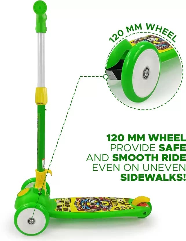 Storio Kick Scooter for Kids, 3 Adjustable Height Scooter, Foldable & Attractive PVC Wheels with Rear Brakes for Kids Age Upto 3+ Years (Green)