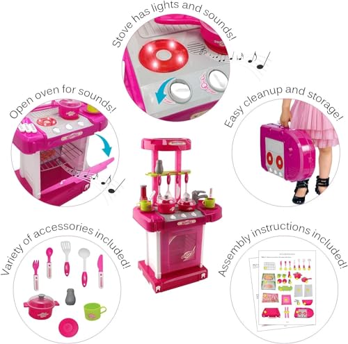 Storio Toys Kitchen Set for Kids Girls Big Cooking Set Light and Sound Pretend Play Toy Battery Operated with Accessories