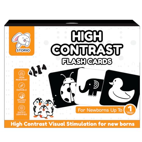 Storio High Contrast Flash Cards for Babies & Infants | Newborn Visual Stimulation & Sensory Development for 0 to 12 Months, 48 Pictures | Best Gift |Travel Friendly