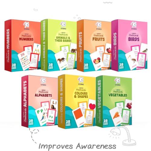 Storio Flashcards Early Learning 7 in 1 Flash Cards for Kids Babies | 196 Total Cards | Fun & Easy Learning Way for Preschoolers & Toddlers | 12+ Months