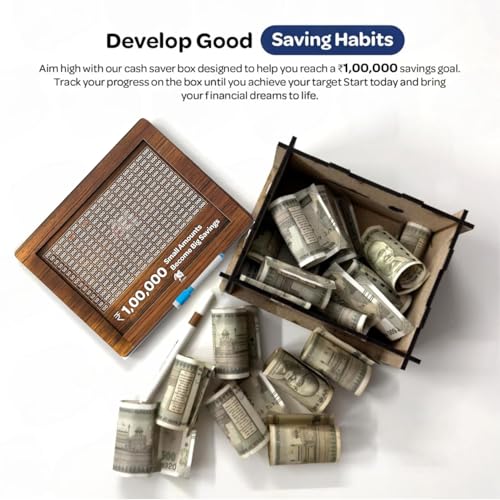 Storio Wooden Money Bank, Coin Box with Carved Design for Kids/Children, Savings Challenge Box, Cashbox, Cash Vault Wooden Savings Box, Wooden Coin Piggy Bank