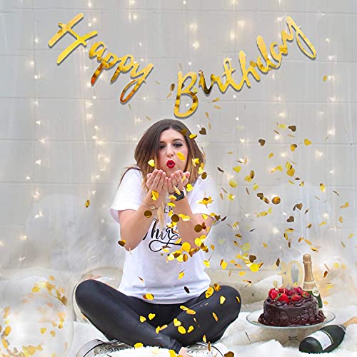 Storio Rubber Birthday Decoration Items Kit - 10Pcs, Featuring Happy Birthday Banner, Confetti Balloons With Led Light For Kids - Ideal For Husband's Birthday Celebration - Golden Theme D??cor