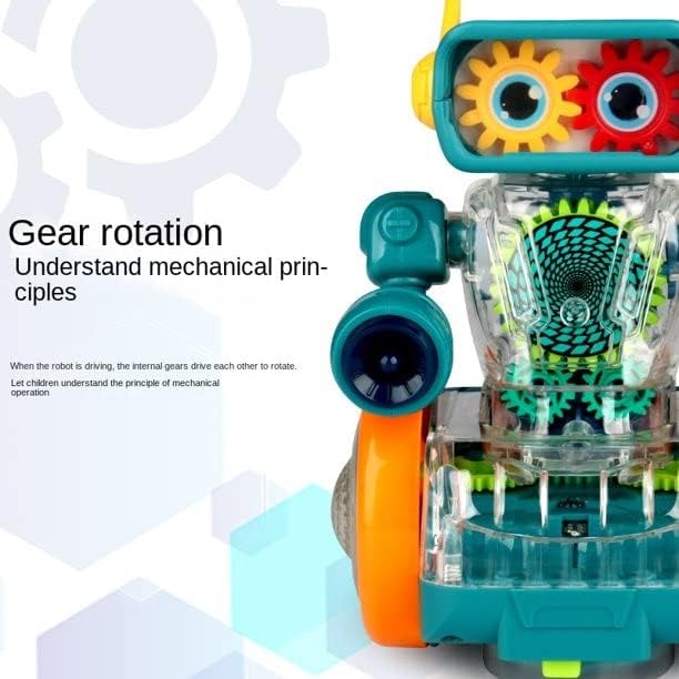 Storio Robot Rotating Gear Toy - Transparent Gear Electric Walking Robot Musical Toy for Kids, 360 Degree Rotating Bump & Go Robot Toy with Flashing Lights & Sound for Children