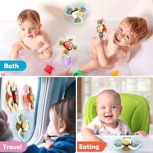 Storio Baby Products Bath Toys Suction Cup Spinner Toy | Set of 3 | for Baby Boys Girls | Pop up Waterproof Suction Cup Spinning Top Rotating Montessori Learning Toy