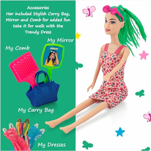Storio Myra Doll Beautiful Dazzling Doll Toy with Moveable Arms & Legs for Girls (Doll with Accessories) - Pink Dress