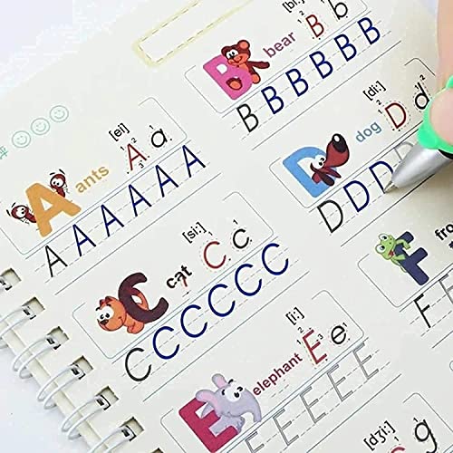 Storio Sank Magic Practice Copybook, (4 Book + 10 Refill+ 2 Pen +2 Grip) Number Tracing Book for Preschoolers with Pen, Magic Calligraphy Copybook Set