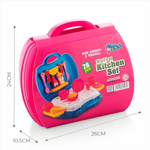 Storio Toys Kitchen Set for Girls Toy with Cooking Utensils Combo Items in Suitcase| Easy to Carry |Realistic Miniature Chefs Pretend Play/Role Play Home Game - Pink