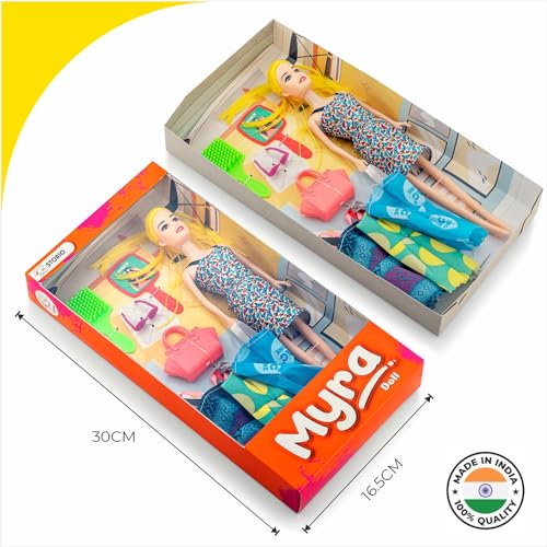 Storio Myra Doll Beautiful Dazzling Doll Toy with Moveable Arms & Legs for Girls (Doll with Accessories) - Blue Dress