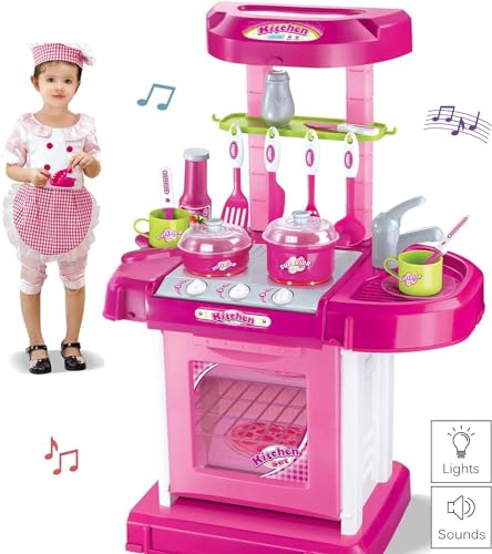 Storio Toys Kitchen Set for Kids Girls Big Cooking Set Light and Sound