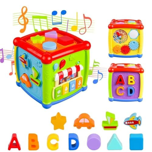 Storio 6 in 1 Learning Fancy Cube Educational & Learning Activity Toy Including Blocks, Clock, Alphabets-Tree,Transportation Vehicles,Music Keyboard & Mirror for Kids, Multicolor - Fancy Cube