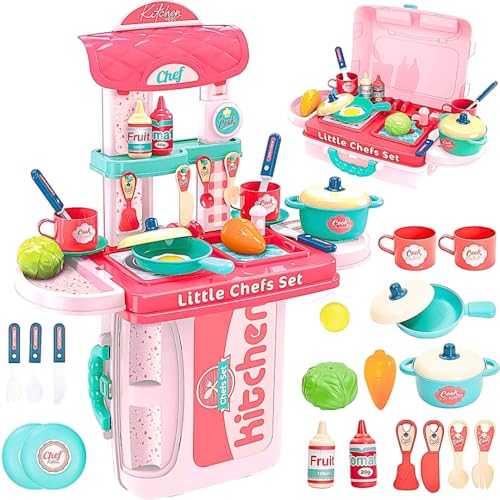 Storio Kitchen Set Toys for Girls with Cooking Utensils, Little Chef Realistic Miniature Pretend Role Play Food Party for Boys Girls