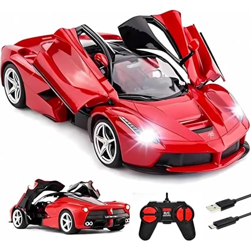 Storio Rechargeable RC Remote Control Racing Super Car | Openable Doors & LED Lights | High-Performance Speed Car Toy for Kids - Red