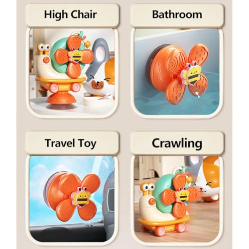 Storio 5-in-1 Baby Suction Spinner Toy, Interactive Learning Set with Rattle and Sensory Play, for 6+ Months Kids - Orange & Cream