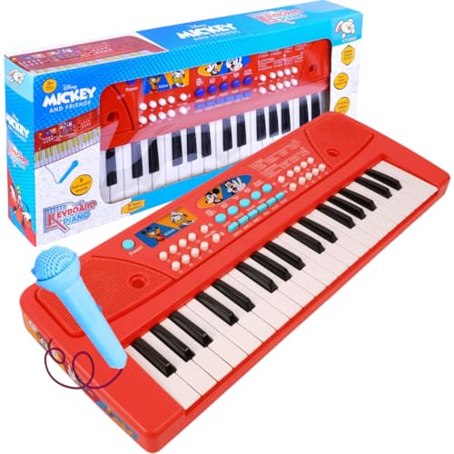 Storio Musical Sound Toys 37 Key Piano Keyboard - Micky Mouse With Recording and Mic and Adapter for power | 8 Rhythms 8 Tones 6 Demos Portable Electronic Keyboard Toy For 3 to 5 Years Boys Girls- RED