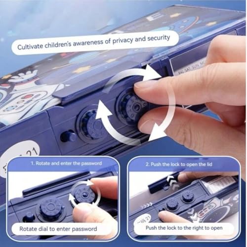 Storio Space Password Lock Double Sided Compass Box for Kids, Pencil Box for Kids Boy & Girl, Aesthetic Stationary Items, Space Astronaut Theme Pencil Case Return Gifts for Kids