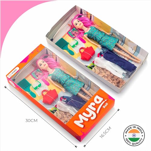Storio Myra Doll Beautiful Dazzling Doll Toy with Moveable Arms & Legs for Girls (Doll with Accessories) - Green Dress