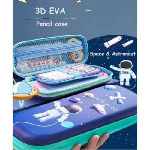 Storio 3D EVA Space Astronaut Theme Pencil Box for Kids Pencil Pouch Bag Compass School Pouch Organizer for Students Kids Stylish Pen Holder Pouch Stationery Box - Canvas, Multicolor