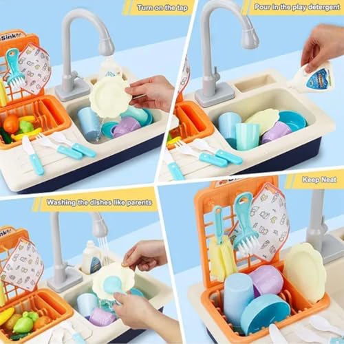 Storio Kitchen Set for Girls | Kids Play Electronic Wash Basin Sink with Live Running Water | Pretend Role Play Kitchen Toys Set - Blue