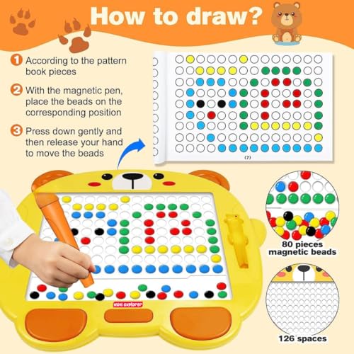 MiniExplorer Big Magnetic Slate Drawing Board for Kids|Doodle Board Magnetic Beads Pen Drawing Board Dot Art Educational Travel Toys for 2-8 Year Old Boys Girl - Yellow