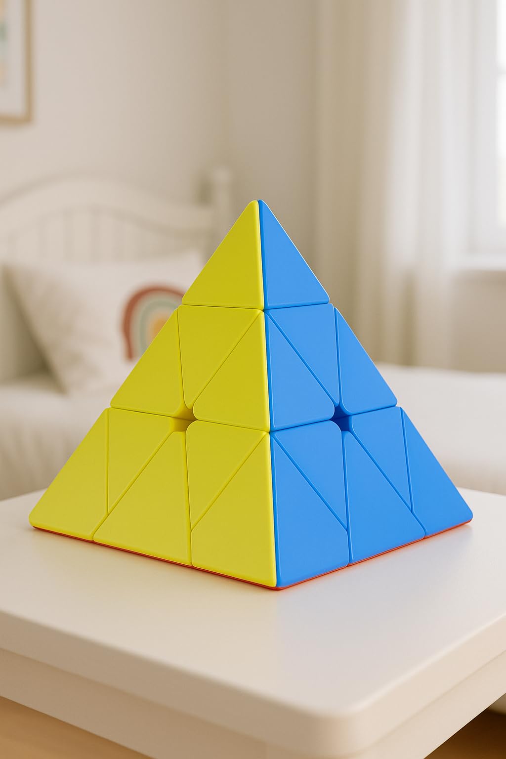 Storio Kid Cubes Pyramid High Speed Sticker Less Magic Puzzle Cube Game Toy (Pyraminx),Multicolor