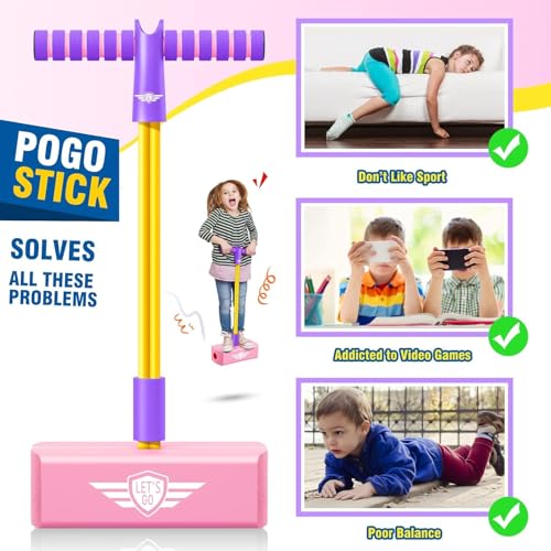 Toysbuddy Kids Hopping Pogo Jumper Fun and Safe Pogo Stick for Toddlers, Durable Foam Bungee Jumping Stick Makes Squeaky Sounds Improves Balance, Bouncing Toy for Ages 3 and Above