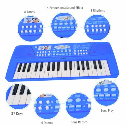 Storio Musical Sound Toys 37 Key Piano Keyboard - Avengers with Recording and Mic and Adapter for Power | 8 Rhythms 8 Tones 6 Demos Portable Electronic Keyboard Toy for 3 to 5 Years Boys Girls- Blue