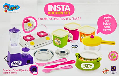 Insta kitchenset Kitchenware Set Toy Non Toxic Plastic and Stainless Steel Cooking Accessories for Girls Age 3 Years Plus