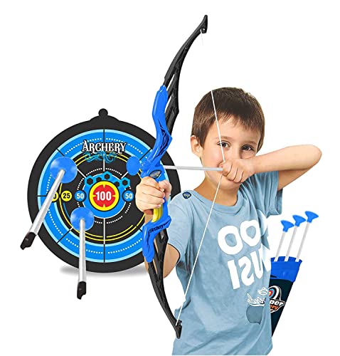 Storio Kids Bow & Arrow Toy | Archery Set for Boys and Girls, Outdoor Hunting Game with 3 Suction Cup Arrows, Target & Quiver | Target Game Perfect for Kids - Blue