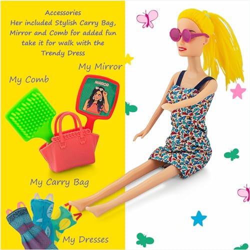Storio Myra Doll Beautiful Dazzling Doll Toy with Moveable Arms & Legs for Girls (Doll with Accessories) - Blue Dress