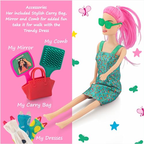 Storio Myra Doll Beautiful Dazzling Doll Toy with Moveable Arms & Legs for Girls (Doll with Accessories) - Green Dress