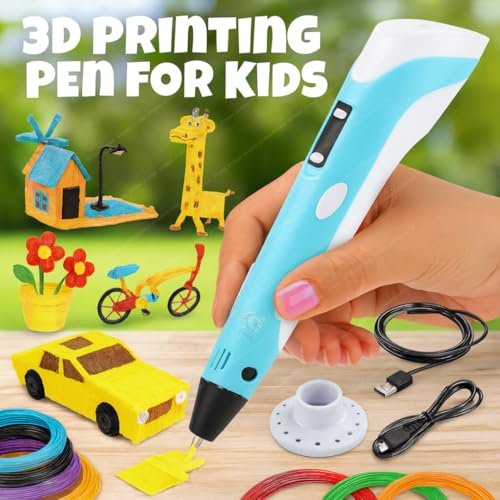 Storio 3D Pen with Adapter| 3D Pen for Kids| 3D Pen with 3 * 1.75MM PLA Filaments 10m Each| 3D Printing Pen | 3D Pen Set with PLA Filament Included - Ready to Create, Blue