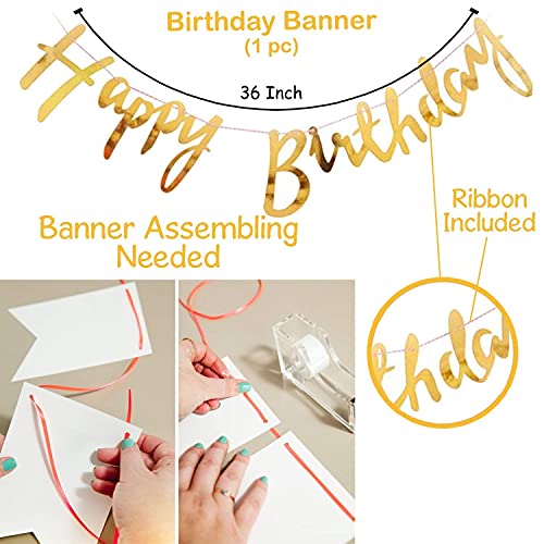 Storio Rubber Birthday Decoration Items Kit - 10Pcs, Featuring Happy Birthday Banner, Confetti Balloons With Led Light For Kids - Ideal For Husband's Birthday Celebration - Golden Theme D??cor