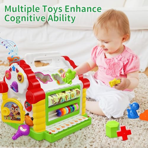 Storio Baby Toddler Activity Center Musical Activity Cube Play Learning Center Toy Interactive Educational Activity House Multi-Functions with Lights Sounds - Activity House