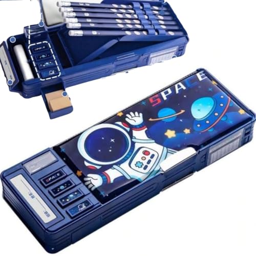 Storio Space Password Lock Double Sided Compass Box for Kids, Pencil Box for Kids Boy & Girl, Aesthetic Stationary Items, Space Astronaut Theme Pencil Case Return Gifts for Kids