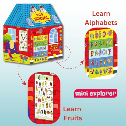 MiniExplorer School Theme Play Tent House for Kids Toys for 2 3 5 6 to 8 Years Old Girls Boys|Water Repellent Big Size|BIS Approved -School