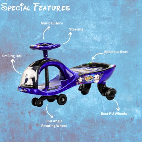 Storio Swing Ride on & Car for Kids with Music & Horn Steering, Push Car for Baby with Backrest, Safety Guard, Under Seat Storage & Big Wheels, Ride on for Kids 0 to 3 Year - Blue