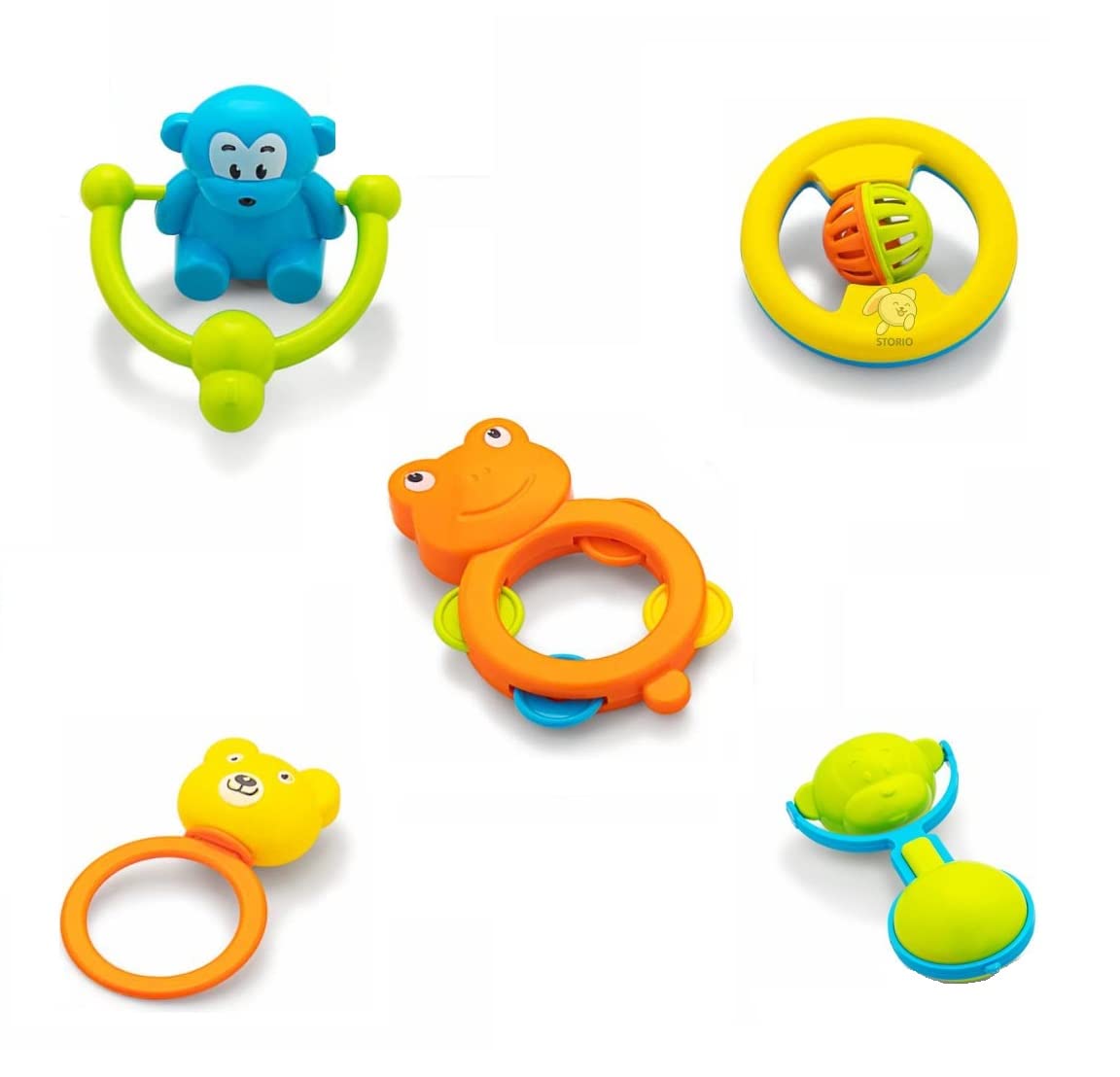Storio Baby Toys Rattles and Teethers Set for New Born Babies Toddler Infants & Children 5 Pcs - Non Toxic