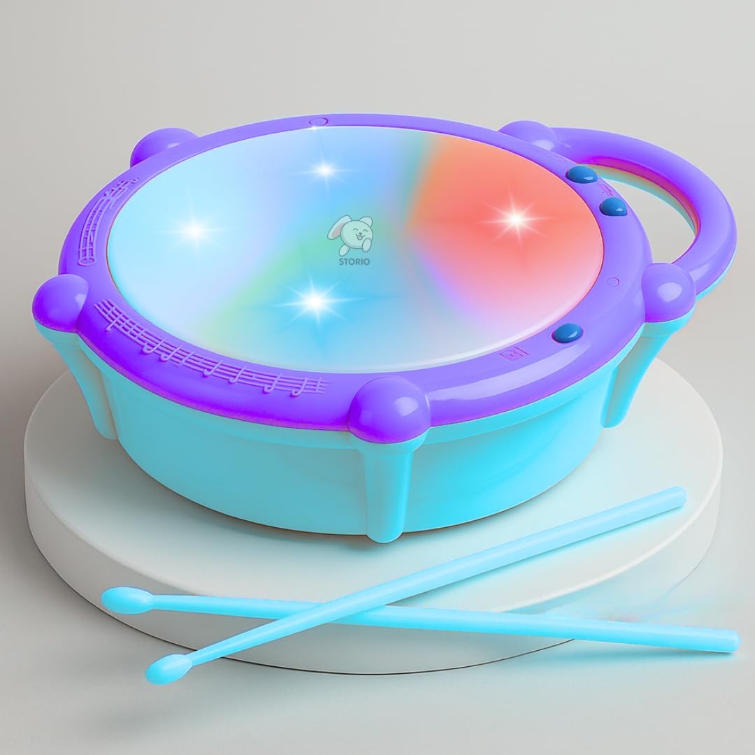 Storio Flash Drum Toy for Kids with 2 Mallets | Battery Operated Musical Learning with 3D Lights & Sounds | Educational Toy for 2-6 Year Old Boys & Girls | Multicolor Toddler Drum Set - Frozen