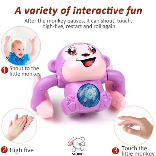 Storio Dancing Monkey Musical Toy for Kids Baby Spinning Rolling Doll Tumble Toy with Voice Control Musical Light and Sound Effects with Sensor, Multicolor