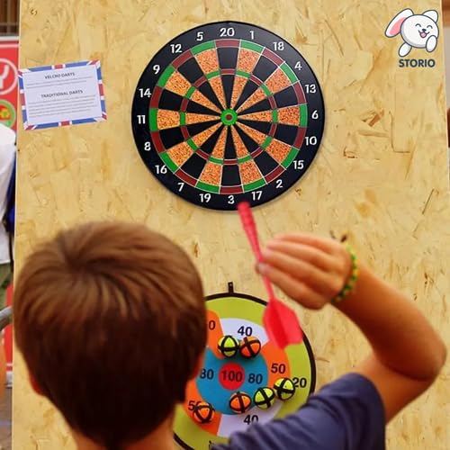Storio Premium Magnetic Dart Board with Darts - Fun Indoor and Outdoor Dart Game Set Toys for All Ages Kids, Boys and Girls - 17 Inch