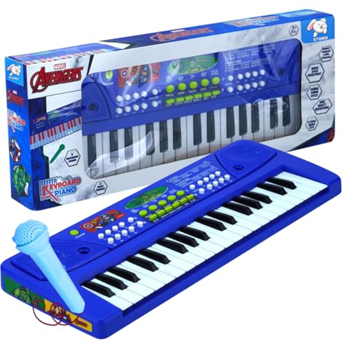 Storio Musical Sound Toys 37 Key Piano Keyboard - Avengers with Recording and Mic and Adapter for Power | 8 Rhythms 8 Tones 6 Demos Portable Electronic Keyboard Toy for 3 to 5 Years Boys Girls- Blue